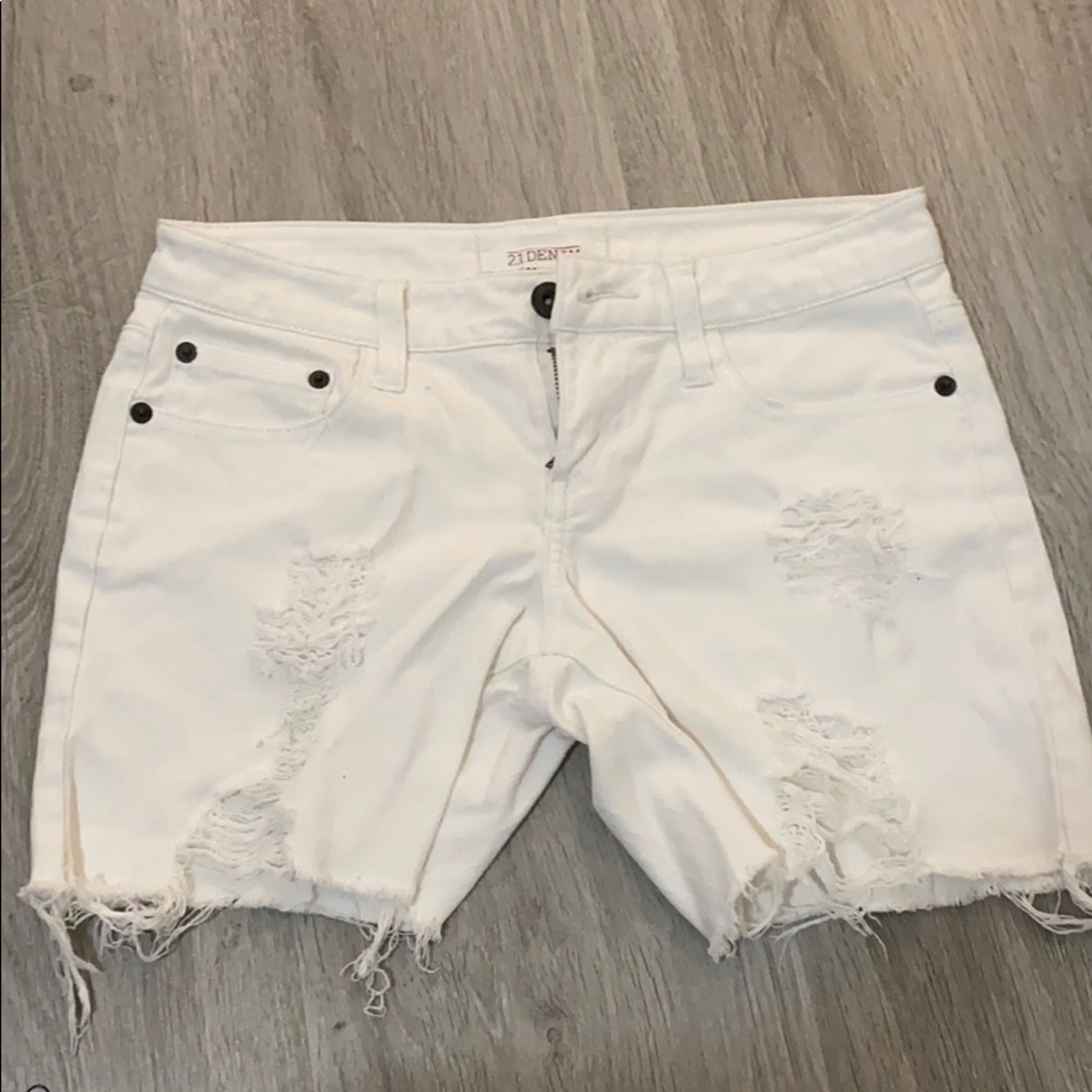 F21 Midrise white denim shorts